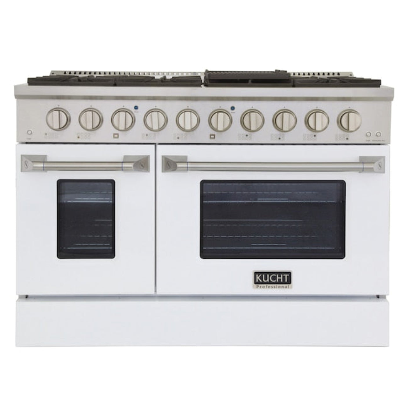 Kucht Professional 48 in. 6.7 cu ft. Natural Gas Range with White Door and Silver Knobs - KNG481-W