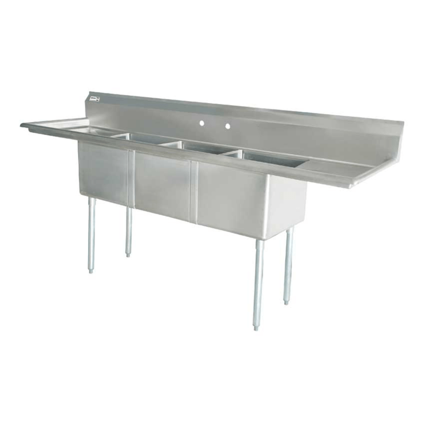 Chef AAA - Three Tub Pot Sink 3.5 Inch Center Drain Two Drain Boards - 43763