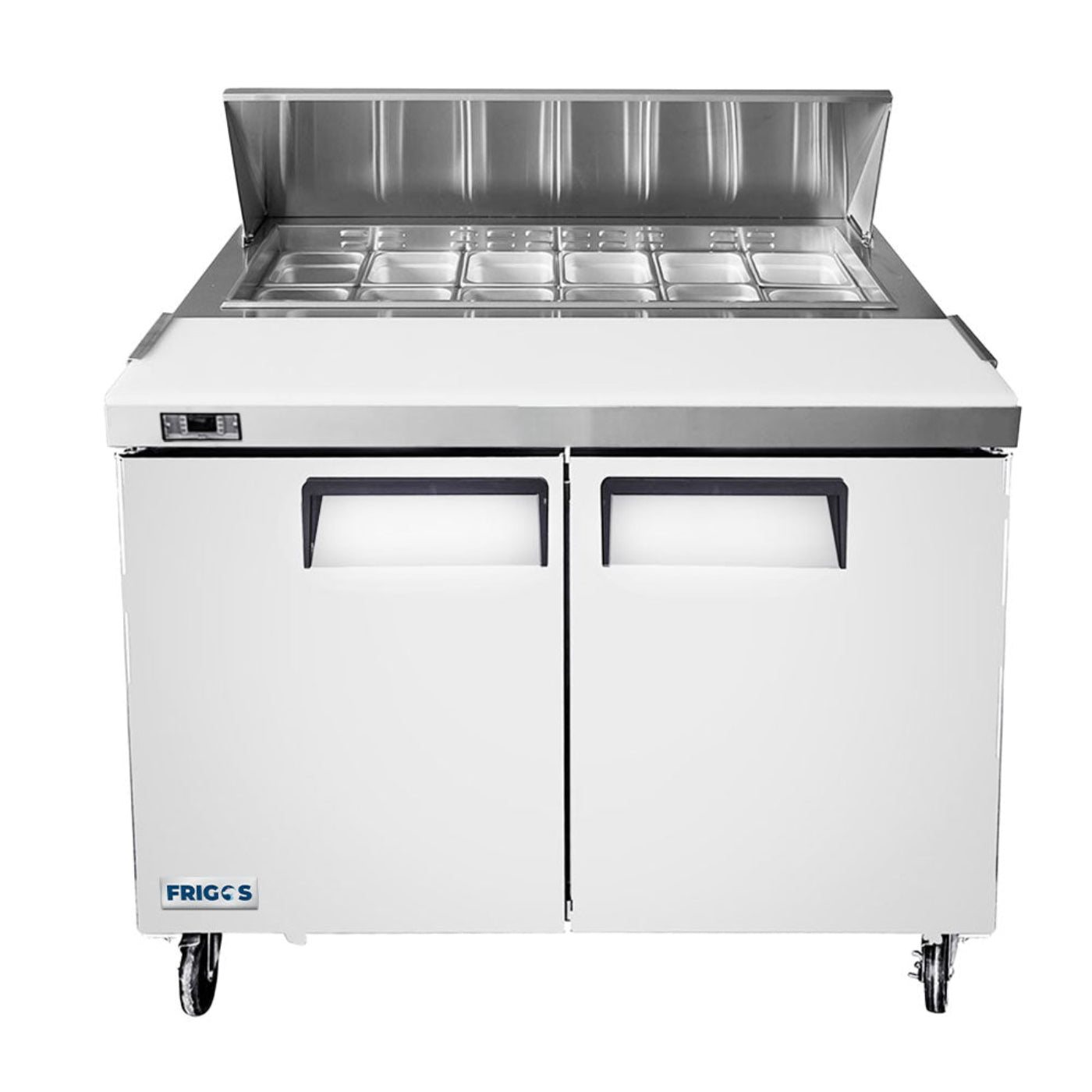 Frigos 48" Two Door Refrigerated Sandwich Prep Table (12) 1/6 size pans - FGA-SPT-12P-48
