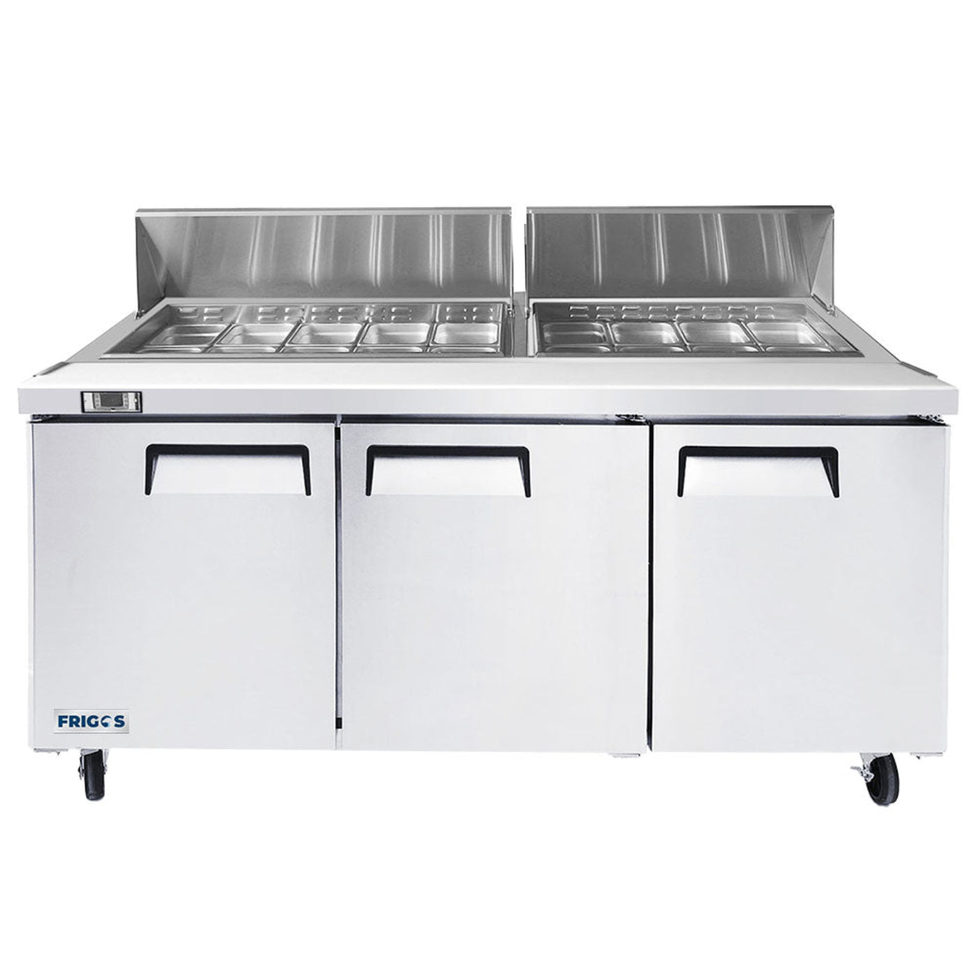 Frigos 73" Three Door Refrigerated Sandwich Prep Table (18) 1/6 size pans - FGA-SPT-18P-73