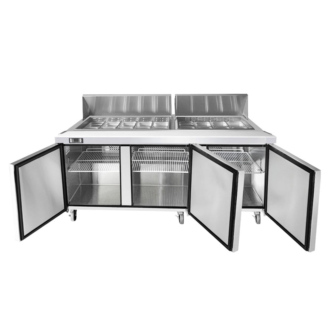 Frigos 73" Three Door Refrigerated Sandwich Prep Table (18) 1/6 size pans - FGA-SPT-18P-73