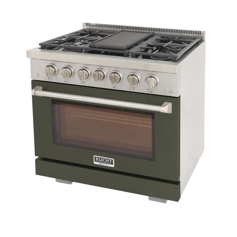 Kucht 36 Inch Professional KFX-X Series Liquid Propane Gas Stainless Steel Range with Green Oven Door