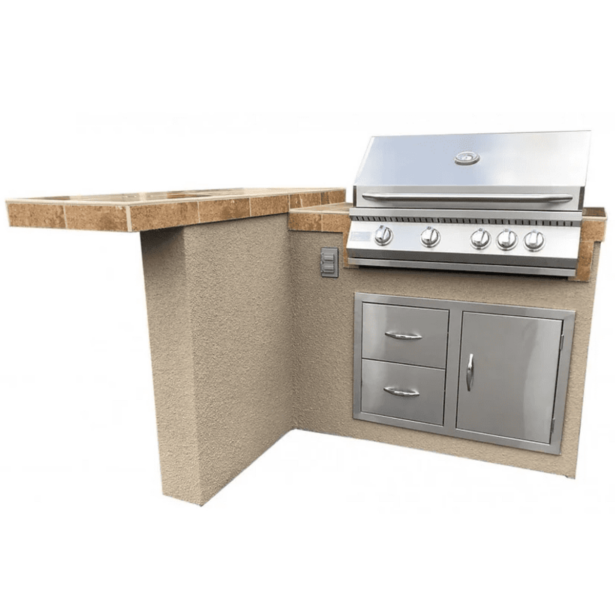 Kokomo Havana L-Shape BBQ Island With Bar Seating and Built In BBQ Grill 4'x5' BBQ - HAVANA-LP