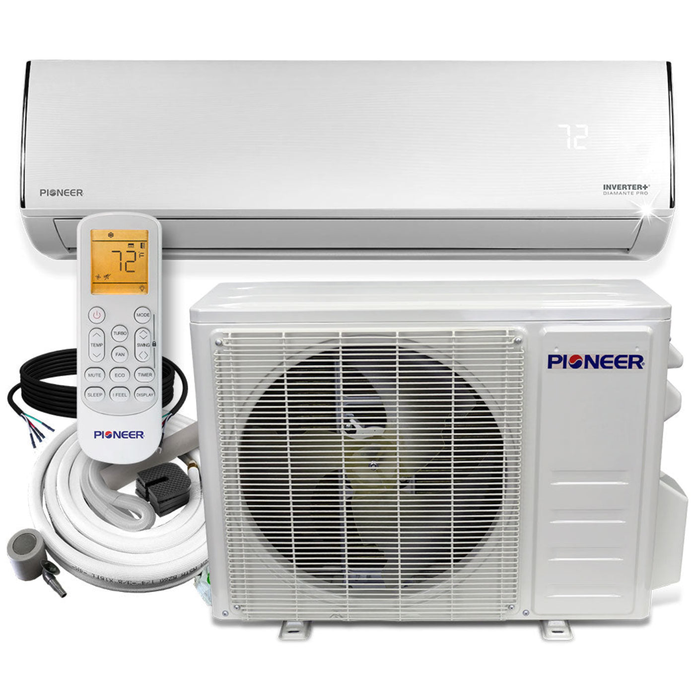 Pioneer Diamante Pro Series 36,000 BTU 19 SEER2 Ductless Mini-Split Air Conditioner Inverter+ Heat Pump Full Set 230V with 16 Ft. Kit - WYT036GLFI19RL