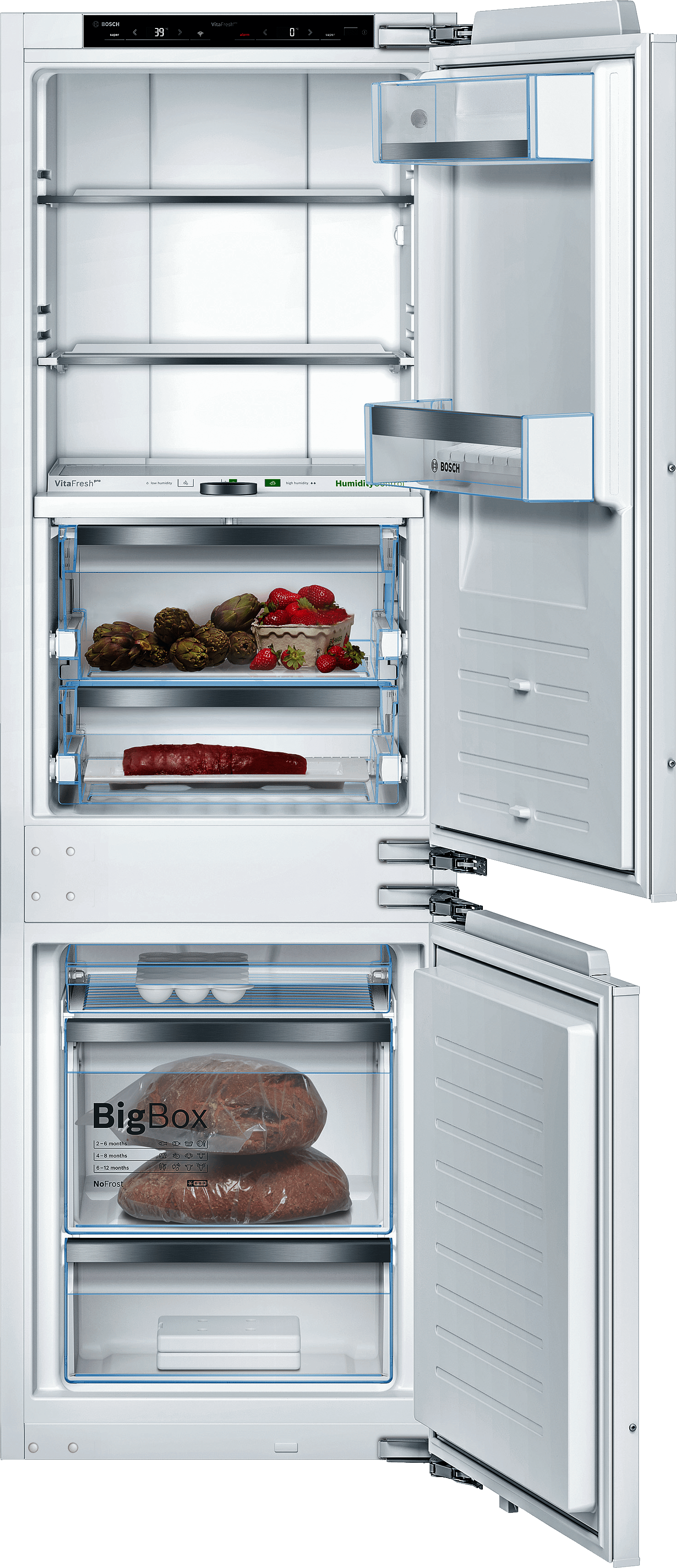 BOSCH B09IB91NSP 800 Series, built-in fridge-freezer with freezer at bottom, soft close flat hinge Custom Panel Ready - B09IB91NSP