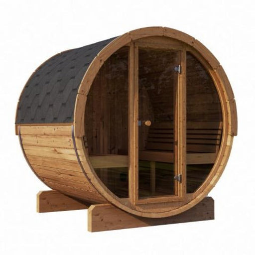 SaunaLife Model E7G 4-Person Barrel Sauna w/ Glass Front SL-MODELE7G