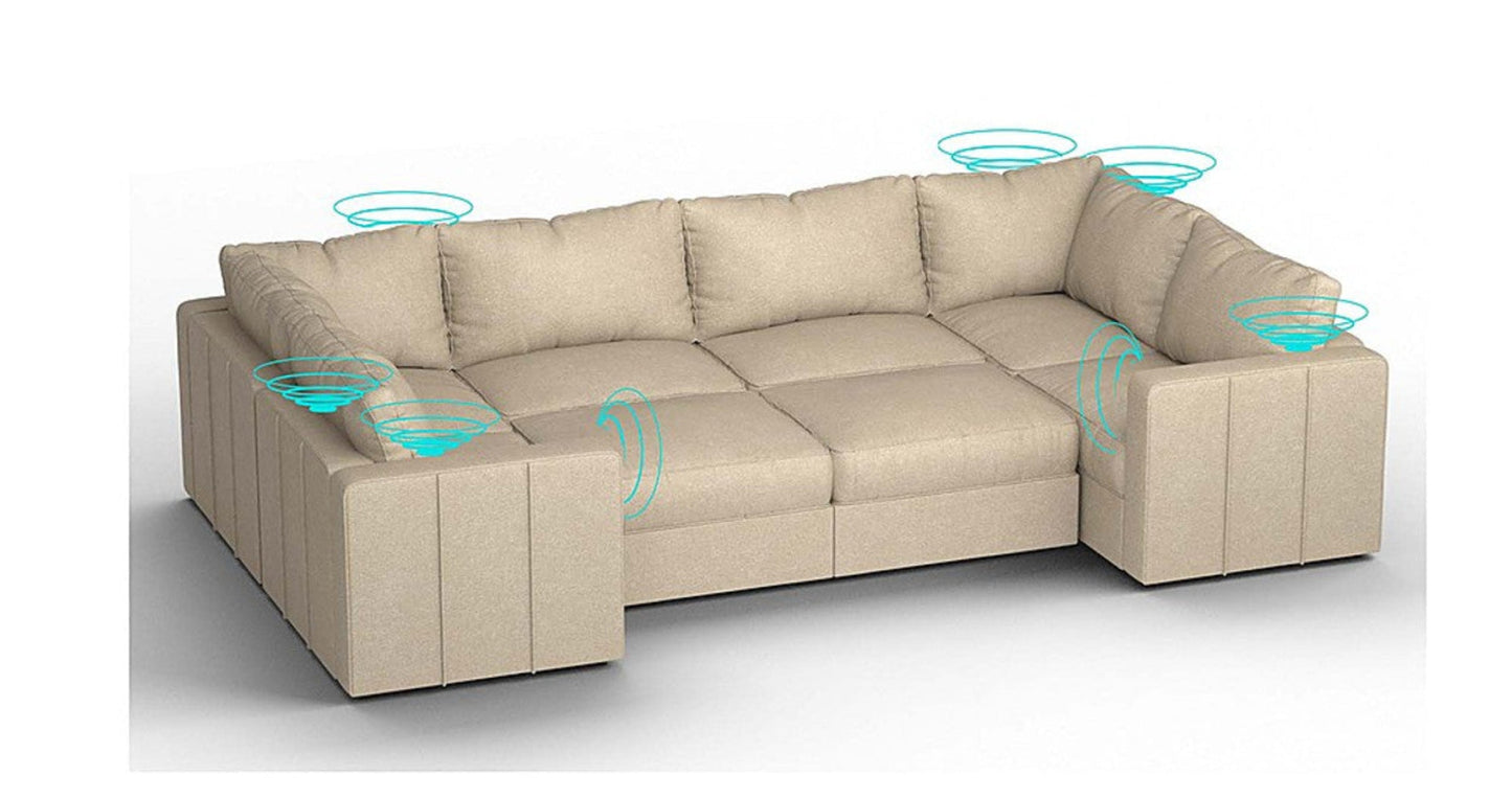 Lovesac – 8 Seats + 10 Sides Combed Chenille & Standard Foam with 8 Speaker Immersive Sound + Charge System – Tan - 1772602976453_626