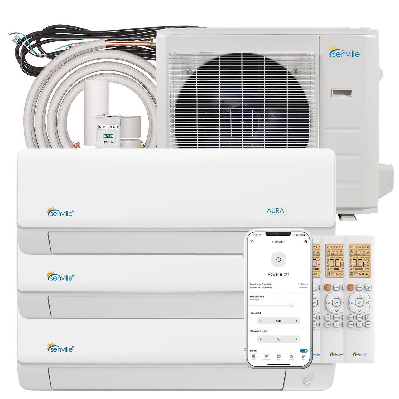 28000 BTU Tri-Zone Mini Split Air Conditioner - Heat Pump - SENA/30HF/T