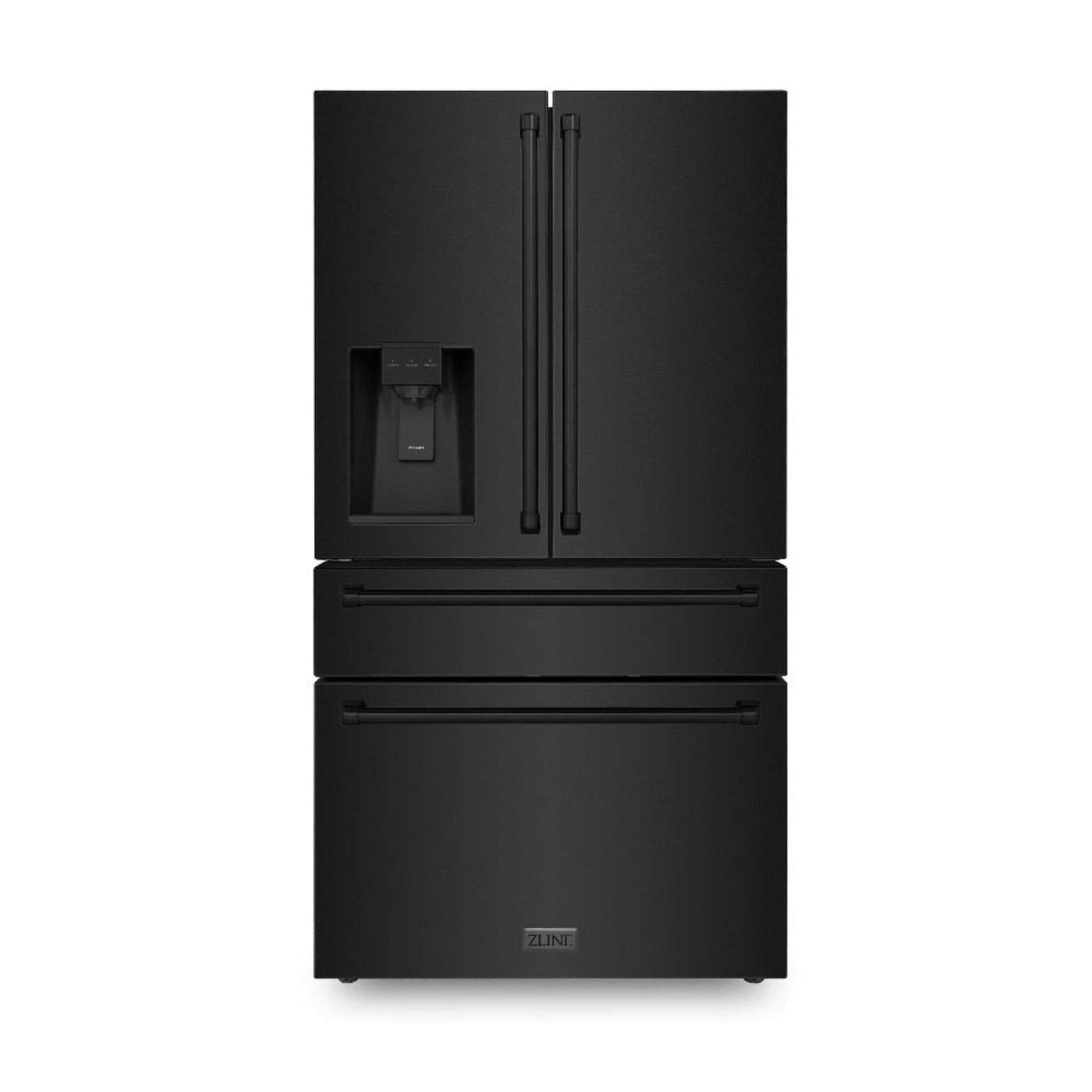 ZLINE 36 inch French Door Refrigerator with Water Dispenser, Ice Maker in Fingerprint Resistant Black Stainless Steel, - RFM-W-36-BS