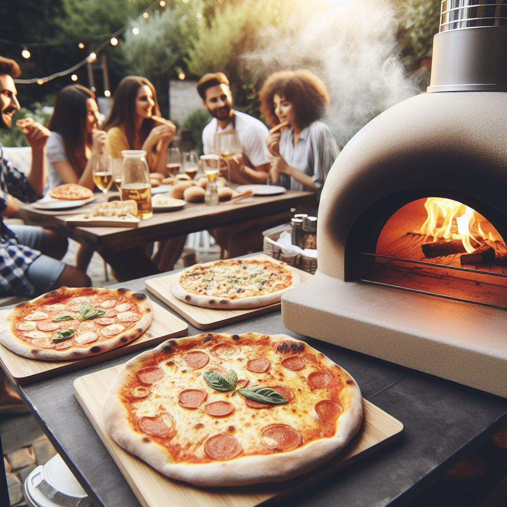 AI generated_pizza with oven and people in back
