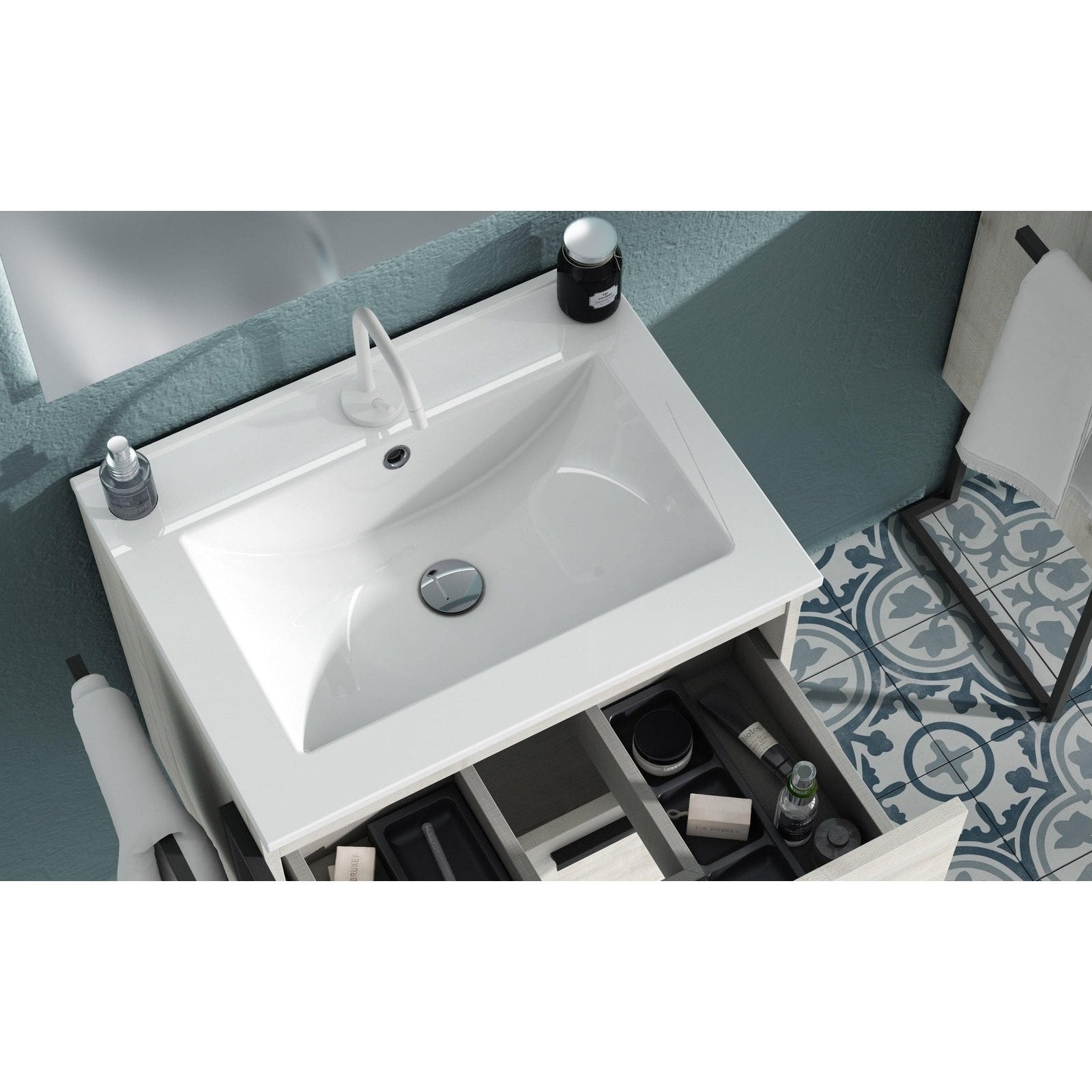 Lucena Bath Décor Cristal 24" Floating Bathroom Vanity in White, Black, Grey, White and Black, White and Grey or Black and Grey - Backyard Provider