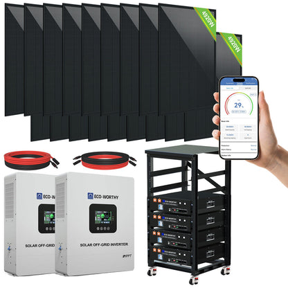 ECO-WORTHY Complete Off-Grid Solar Panel Kit | 2*5KW 120V/240V Output | 20.48kWh/30.72kWh Lithium Battery | 7380Watt /9840Watts of Solar Panels - L02M410-SRNK10KUSL4800-18