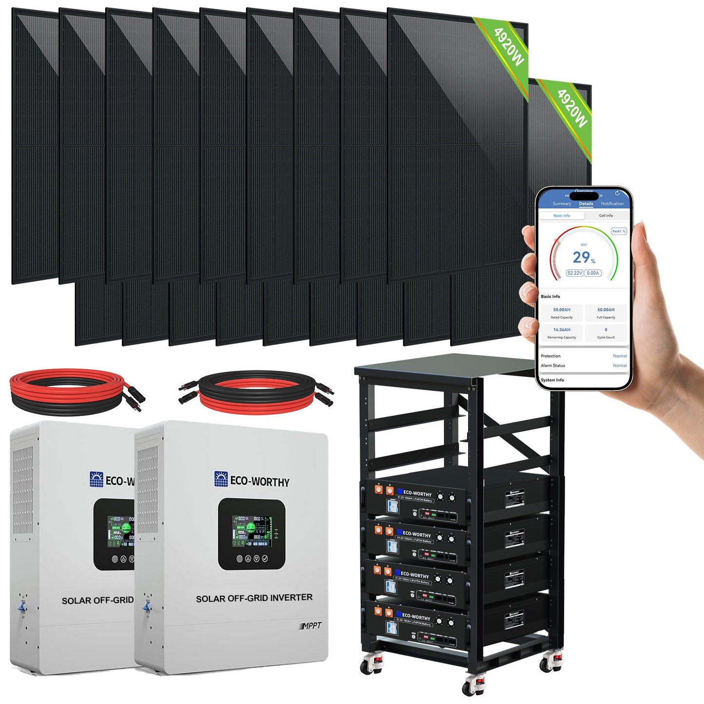 ECO-WORTHY Complete Off-Grid Solar Panel Kit | 2*5KW 120V/240V Output | 20.48kWh/30.72kWh Lithium Battery | 7380Watt /9840Watts of Solar Panels - L02M410-SRNK10KUSL4800-18