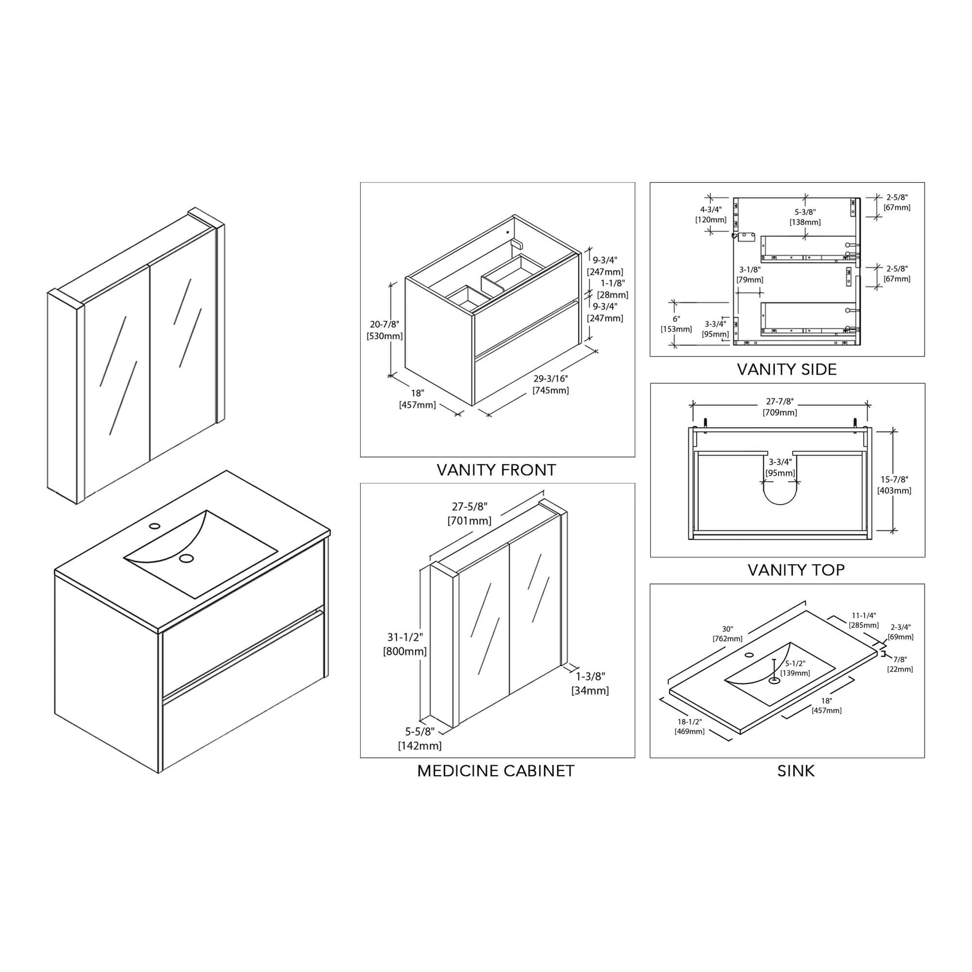 Blossom Valencia 30 Inch Bathroom Vanity - V8016 30 01 - Backyard Provider
