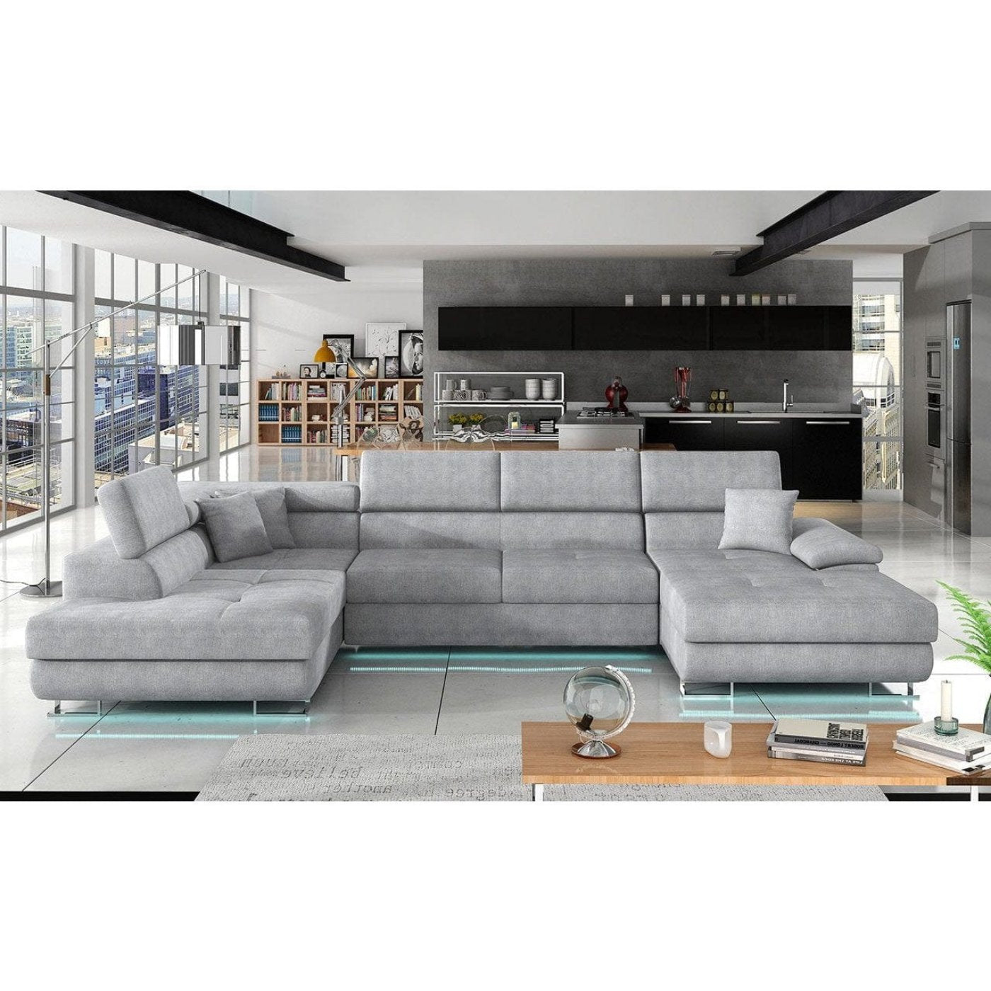 Maxima House Sectional FULL XL Sleeper Sofa AMADEO BIS S with storage and LED - MIR023