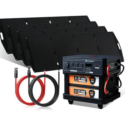 ECO-WORTHY SL3500 Stackable Power Station with 4×200W Portable Solar Panels | 5120 Wh Capacity | Emergency Backup | Portable & Expandable Power & Capacity  - L02FM200-WIUS3.5KW3UL50-4