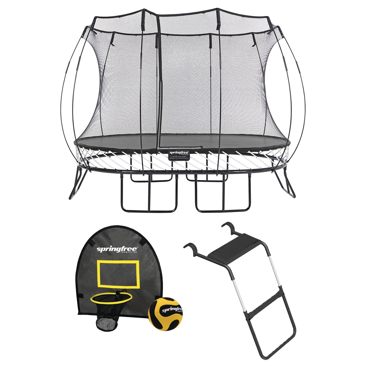 Springfree Outdoor 8 x 13 Ft Trampoline, Enclosure, Hoop Game, and Step Ladder - 215870