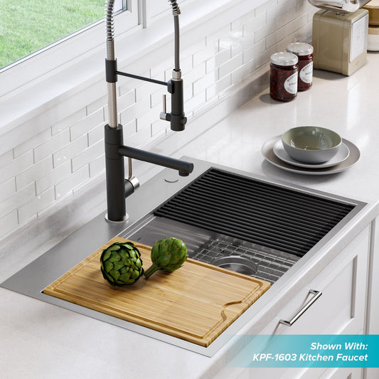 KRAUS Kore 30" Drop-In Workstation 16 Gauge Stainless Steel Single Bowl Kitchen Sink with Accessories - KWT310-30