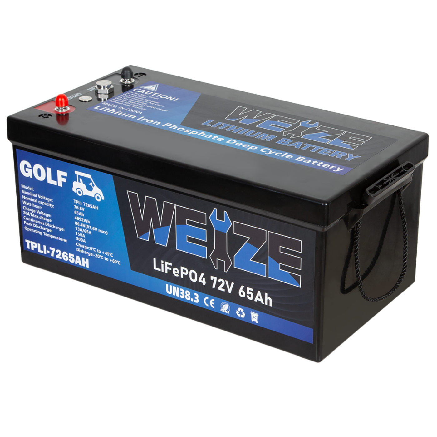 WEIZE 76.8V 65AH LiFePO4 Golf Cart Battery, 4992Wh Bluetooth Lithium Battery - BAC-0118