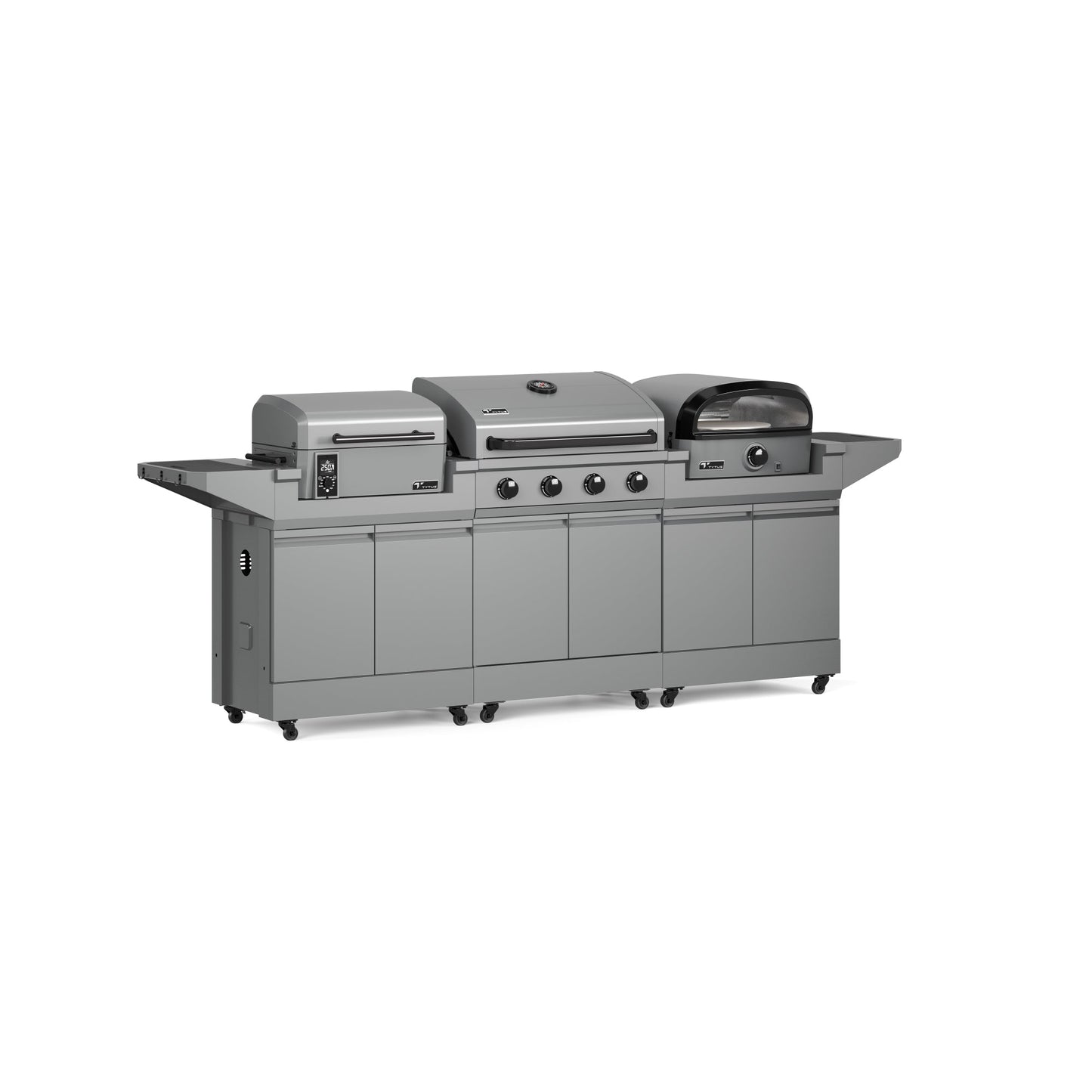TYTUS Modular Grilling Collection 4-Burner Gas Grill, Pellet Smoker with Cart and Pizza Oven with Cart - TDT-BUN-008