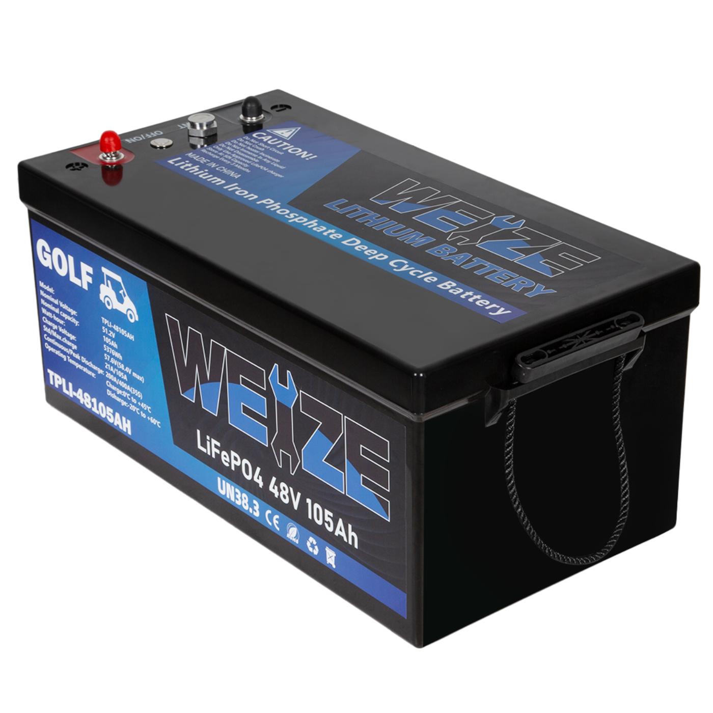 WEIZE 48V(51.2V) 105AH LiFePO4 Golf Cart Battery, 5376Wh Bluetooth Lithium Battery, 8000+ Cycles with 200A BMS, 10 Years Warranty - BAC-0117