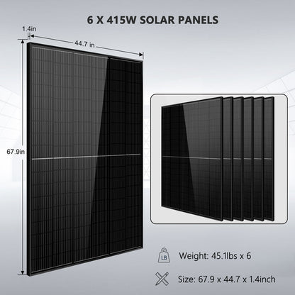 Sun Gold Off-Grid Solar Kit 5000W 48VDC 120V LifePo4 10.24KWH Lithium Battery 6 X 415 Watts Solar Panels SGR-5KE