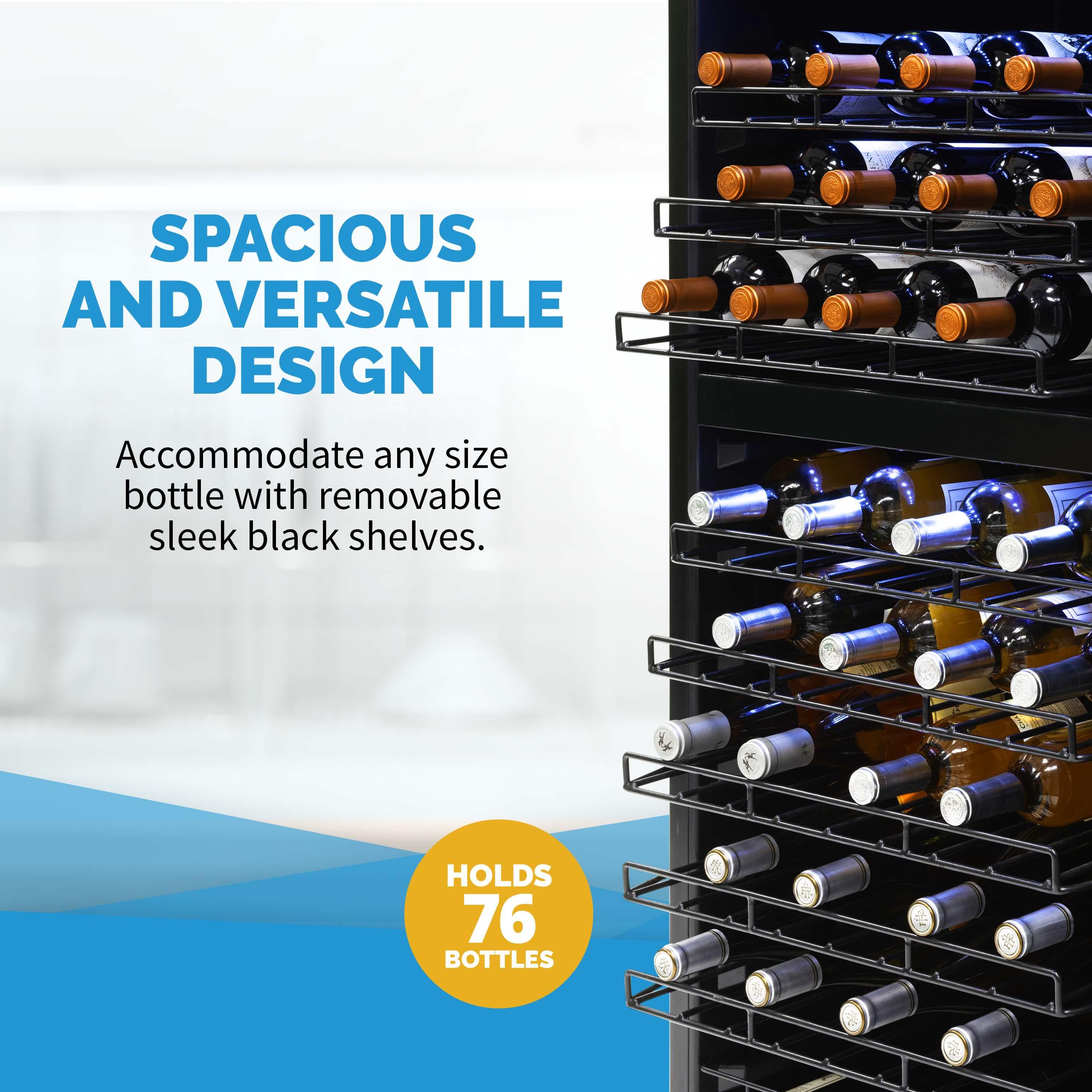 Newair - 76-Bottle Dual-Zone Freestanding Wine Cooler w/ Low-Vibration Ultra-Quiet Inverter Compressor NWC076SS00