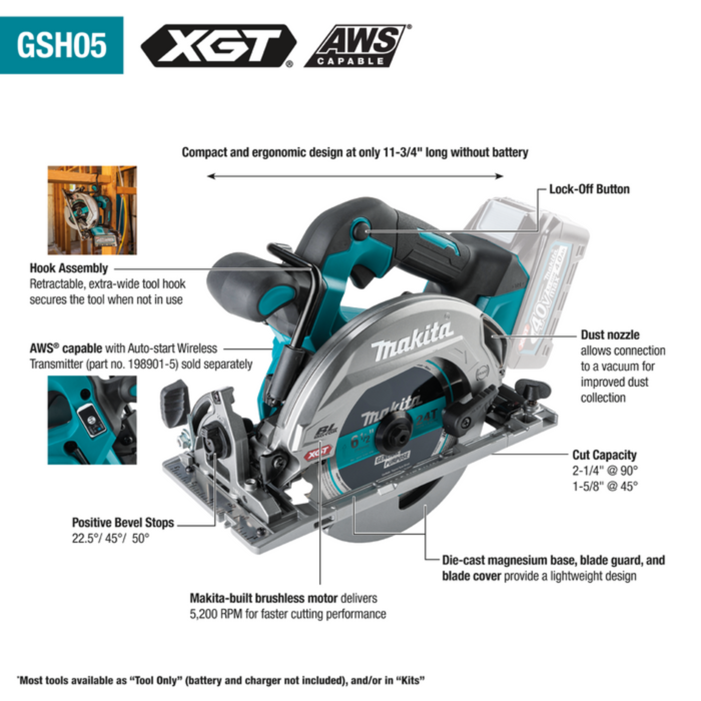 Makita 40V max XGT Brushless Cordless 6‑1/2" Circular Saw Kit, AWS Capable  - GSH05M1
