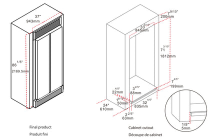 Forno 33-Inch Salerno Side-by-Side Counter Depth Refrigerator 15.6 Cu. Ft. in Stainless Steel with Professional Handle & 4” Decorative Grille  - FFRBI1805-37SG