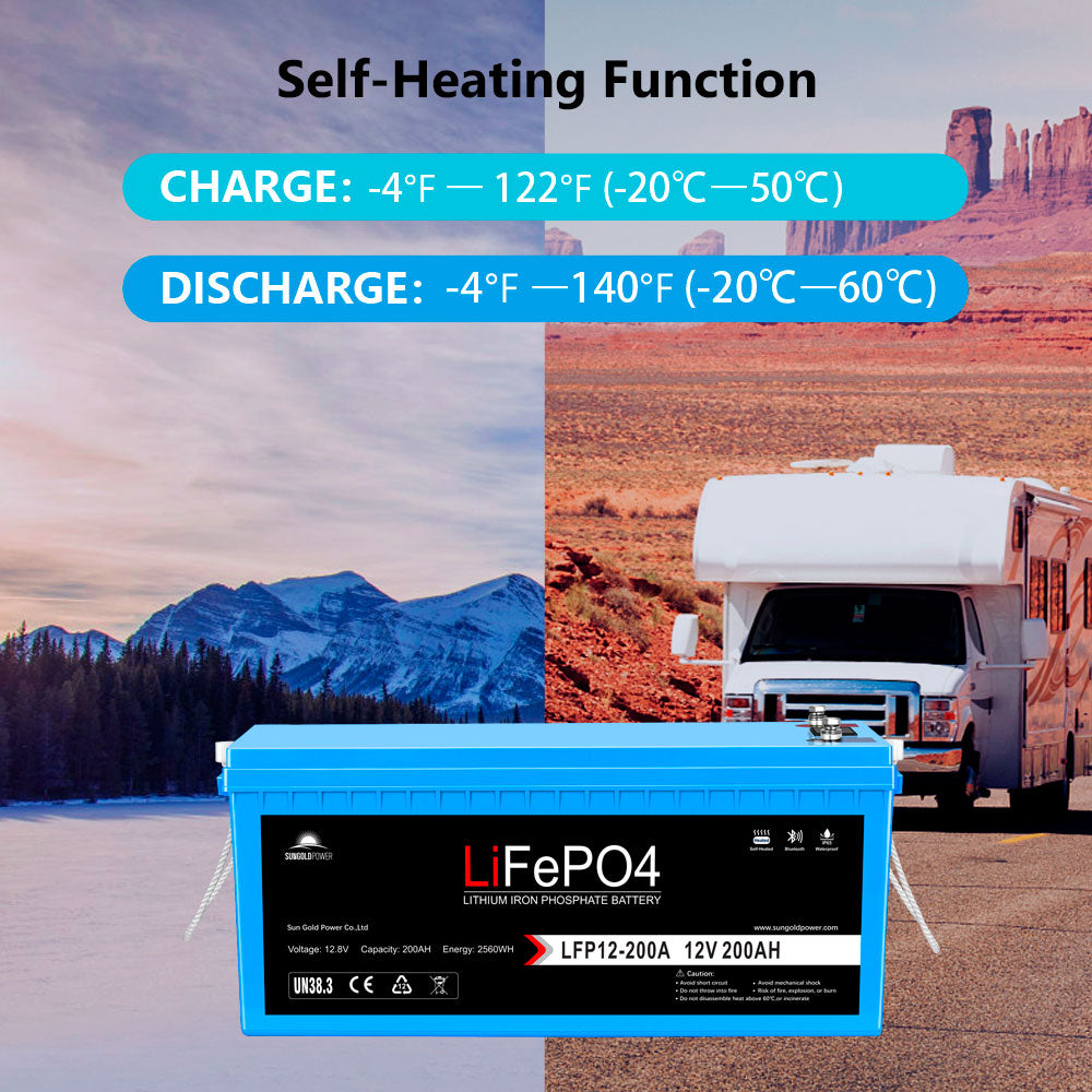 Sun Gold 4 X 12V 200Ah LiFePo4 Deep Cycle Lithium Battery Bluetooth / Self-Heating / IP65