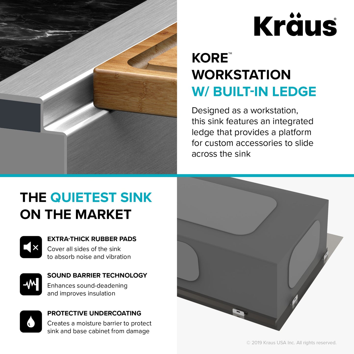 KRAUS Kore 30" Drop-In Workstation 16 Gauge Stainless Steel Single Bowl Kitchen Sink with Accessories - KWT310-30