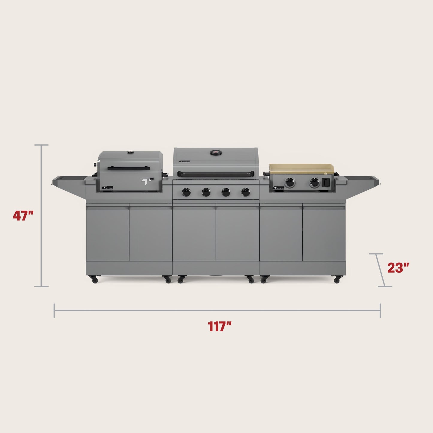 TYTUS Modular Grilling Collection 4-Burner Gas Grill, Charcoal Grill with Cart and Gas Griddle with Cart - TDT-BUN-010
