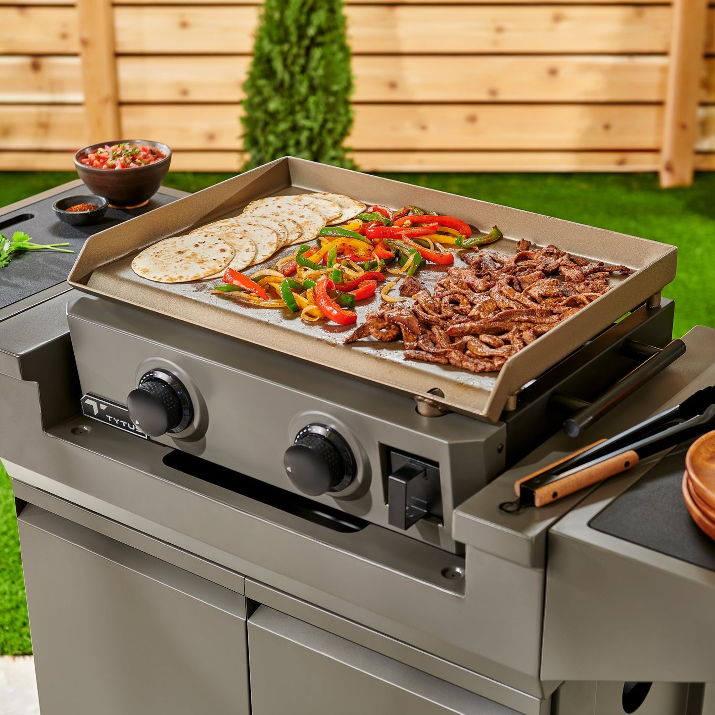 TYTUS Emberwood Gas Griddle with Grill and Prep Cart - TDT-CRT-GGRD