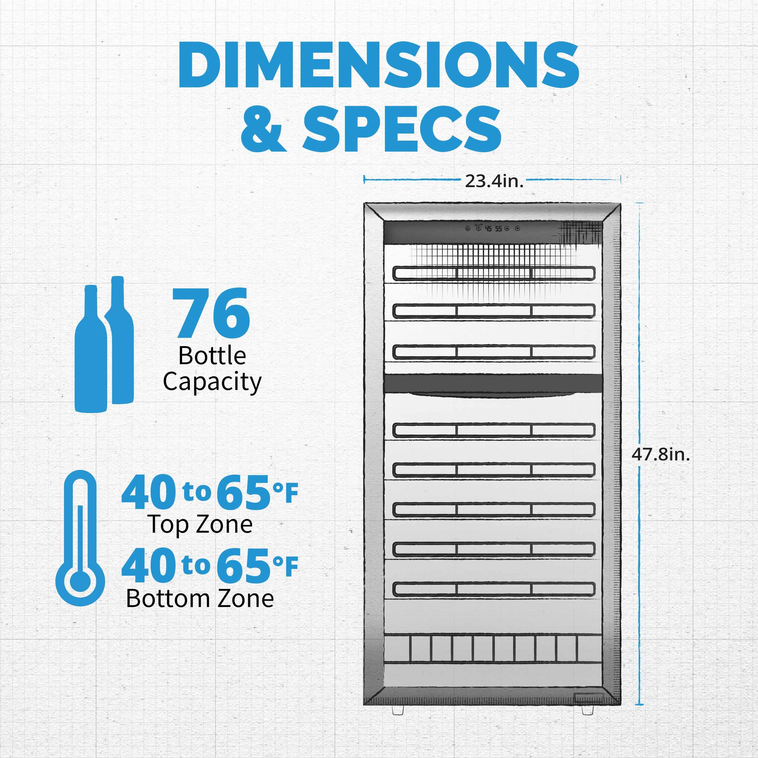 Newair - 76-Bottle Dual-Zone Freestanding Wine Cooler w/ Low-Vibration Ultra-Quiet Inverter Compressor NWC076SS00