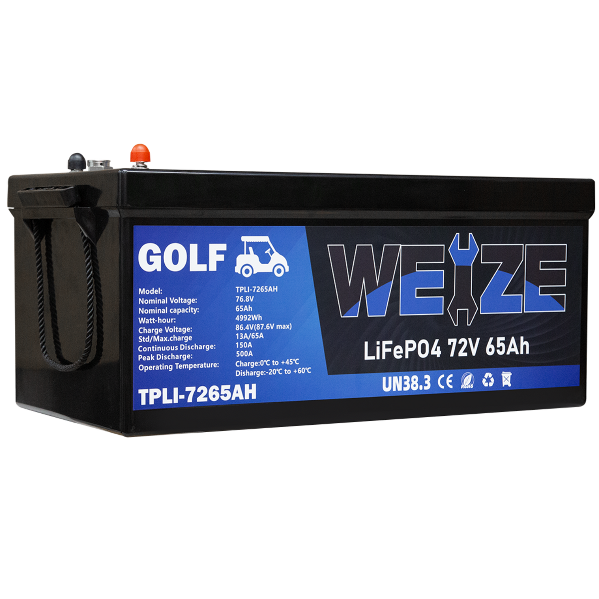 WEIZE 72V(76.8V) 65AH LiFePO4 Golf Cart Battery, 4992Wh Bluetooth Lithium Battery, 8000+ Cycles with 200A BMS, 10 Years Warranty - BAC-0118