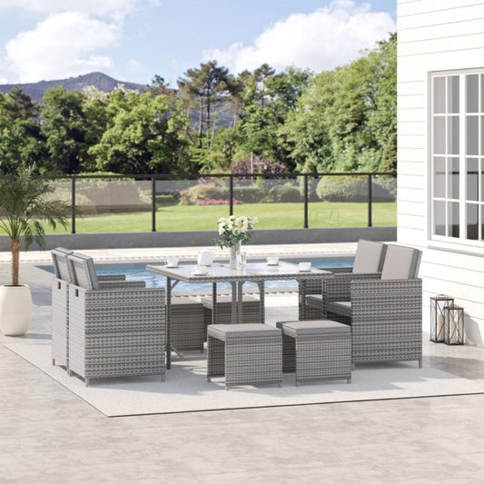 Outsunny 9 Piece Patio Wicker Dining Sets, Space Saving Outdoor Sectional Conversation Set - 861-011CG