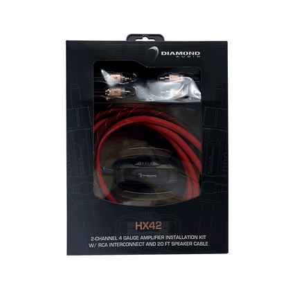 Diamond Audio 2-Channel 4 Gauge Amplifier Installation Kit W/ RCA Interconnect and 20 ft Speaker Cable - HX42