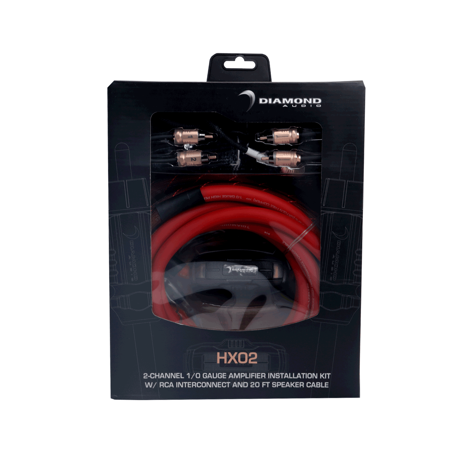 Diamond Audio HX02 - 2-Channel 0 Gauge Amplifier Installation Kit W/ RCA Interconnect and 20 ft Speaker Cable - HX02