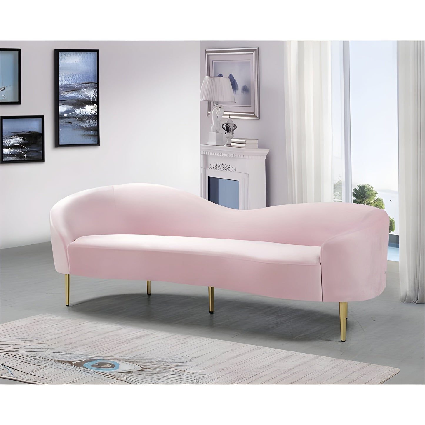Meridian Furniture Ritz Contemporary Velvet Sofa in Pink - 659Pink-S