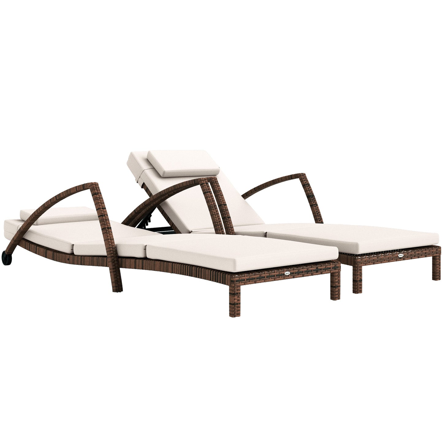 Outsunny Set of 2 Outdoor Chaise Lounge Chair with Wheels, 5-Position Adjustable Reclining, Beige - 862-078V01BG