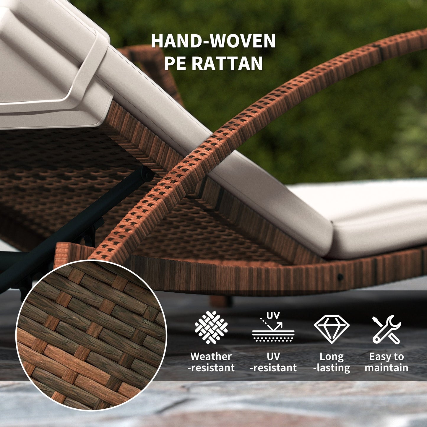 Outsunny Set of 2 Outdoor Chaise Lounge Chair with Wheels, 5-Position Adjustable Reclining, Beige - 862-078V01BG