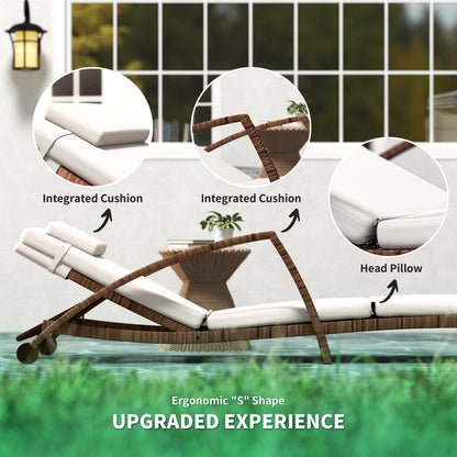 Outsunny Set of 2 Outdoor Chaise Lounge Chair with Wheels, 5-Position Adjustable Reclining, Beige - 862-078V01BG