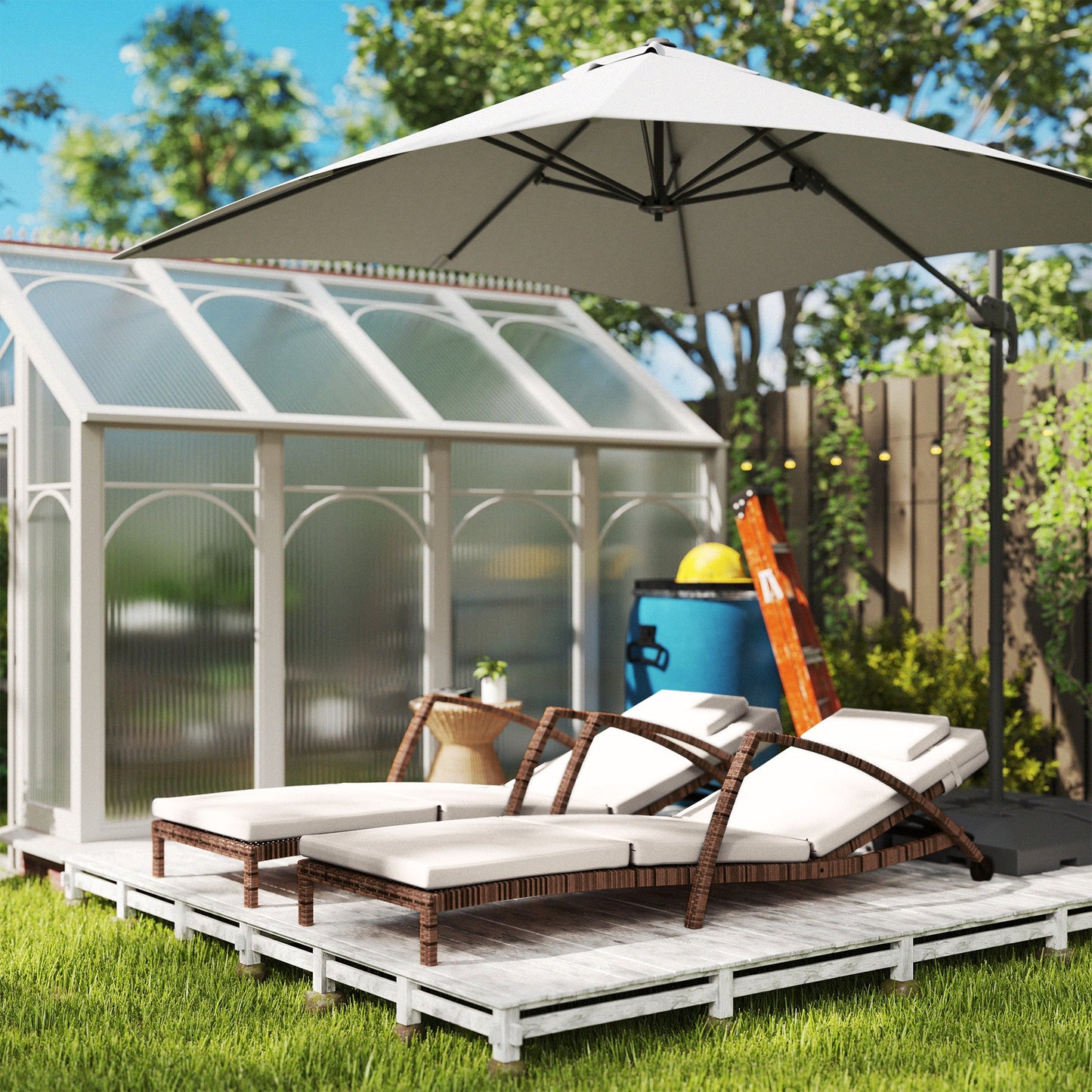 Outsunny Set of 2 Outdoor Chaise Lounge Chair with Wheels, 5-Position Adjustable Reclining, Beige - 862-078V01BG