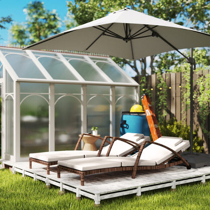 Outsunny Set of 2 Outdoor Chaise Lounge Chair with Wheels, 5-Position Adjustable Reclining, Beige - 862-078V01BG