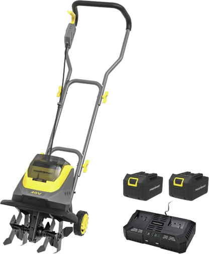 Powersmart Cordless Garden Tiller/Cultivator 40V 12 Inch (2) 4.0Ah Battery and Charger New - PS76221A