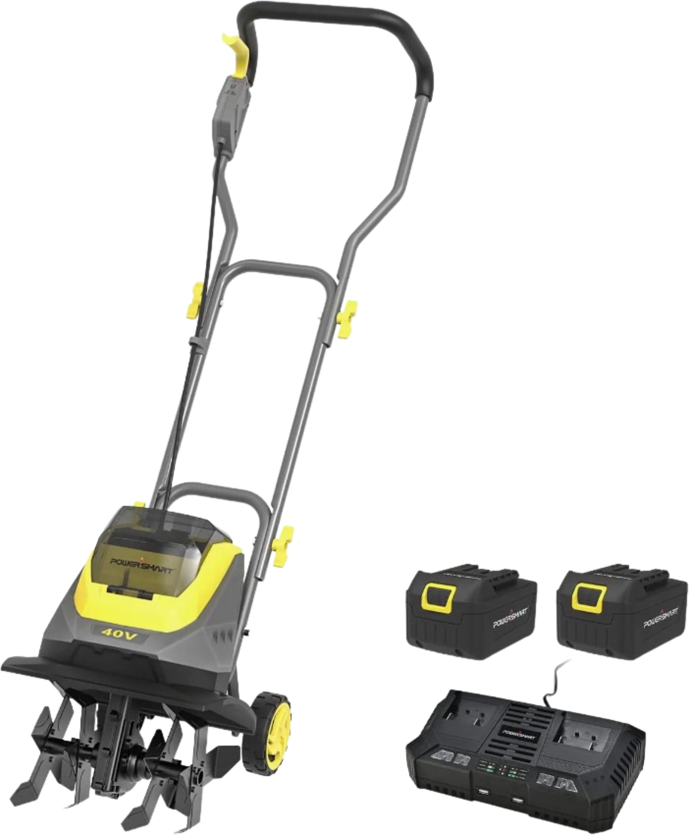 Powersmart Cordless Garden Tiller/Cultivator 40V 12 Inch (2) 4.0Ah Battery and Charger New - PS76221A