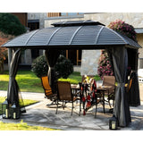 Kozyard Odyssey 10'x12' Hardtop Aluminum Permanent Gazebo with a Mosquito Net Sidewall and Privacy Wall (Odyssey 10'x12') - KZOHG1012