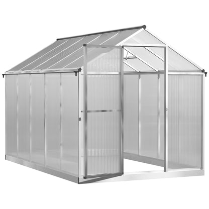 Outsunny 10' x 6' Polycarbonate Greenhouse with Rain Gutter and Roof Vent, Aluminum Frame, Silver - 845-243V02