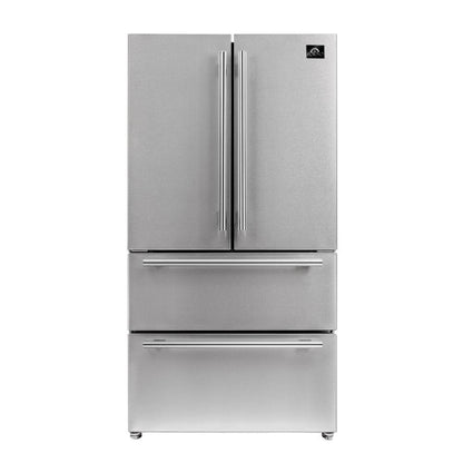 Forno 4-Piece Appliance Package - 48-Inch Gas Range, Refrigerator, 24-Inch Microwave Oven, & 3-Rack Dishwasher in Stainless Steel - AP4-6244-48-MWO