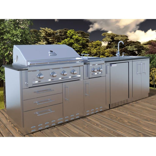 Sunstone Metal Products HOUSTON 9'-8" Grill/Double Burner/Bar Sink & Fridge Island Package SCPHOUSTON